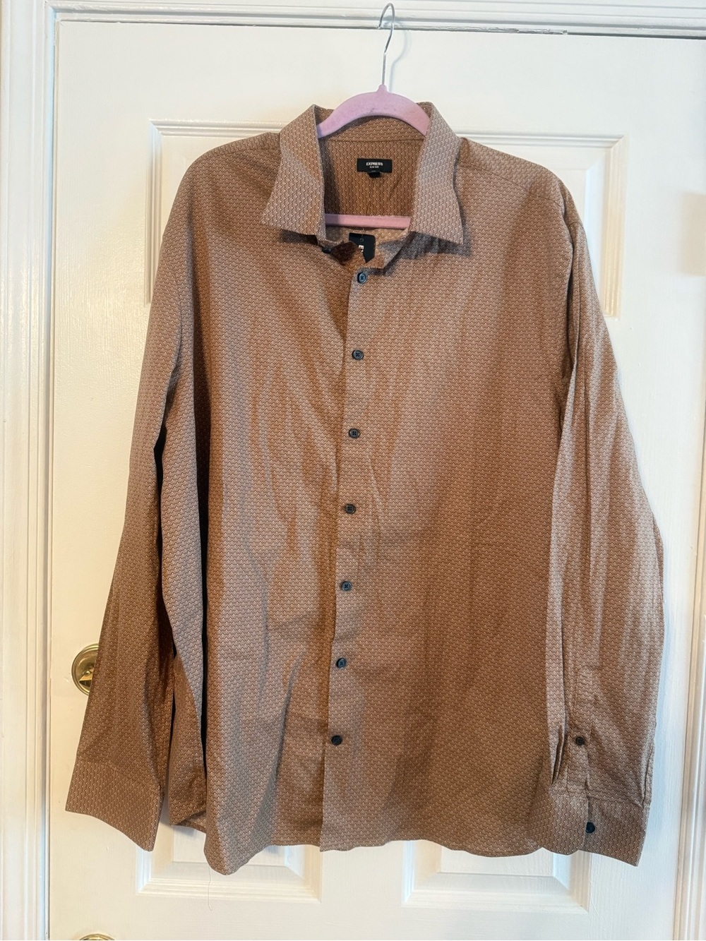 Express Men's Brown Patterned Dress Shirt